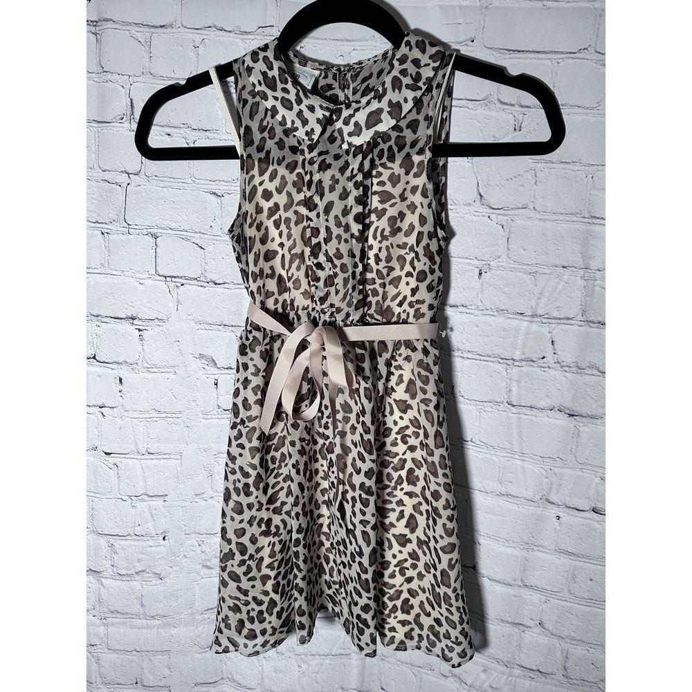 Marmellata Girls Leopard Print Sleeveless Dress Peter Pan Collar Size 6X Brown